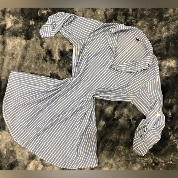 WHITE AND BLUE STRIPES COLLAR 3/4 SLEEVES MINI DRESS - Picture 4 of 8